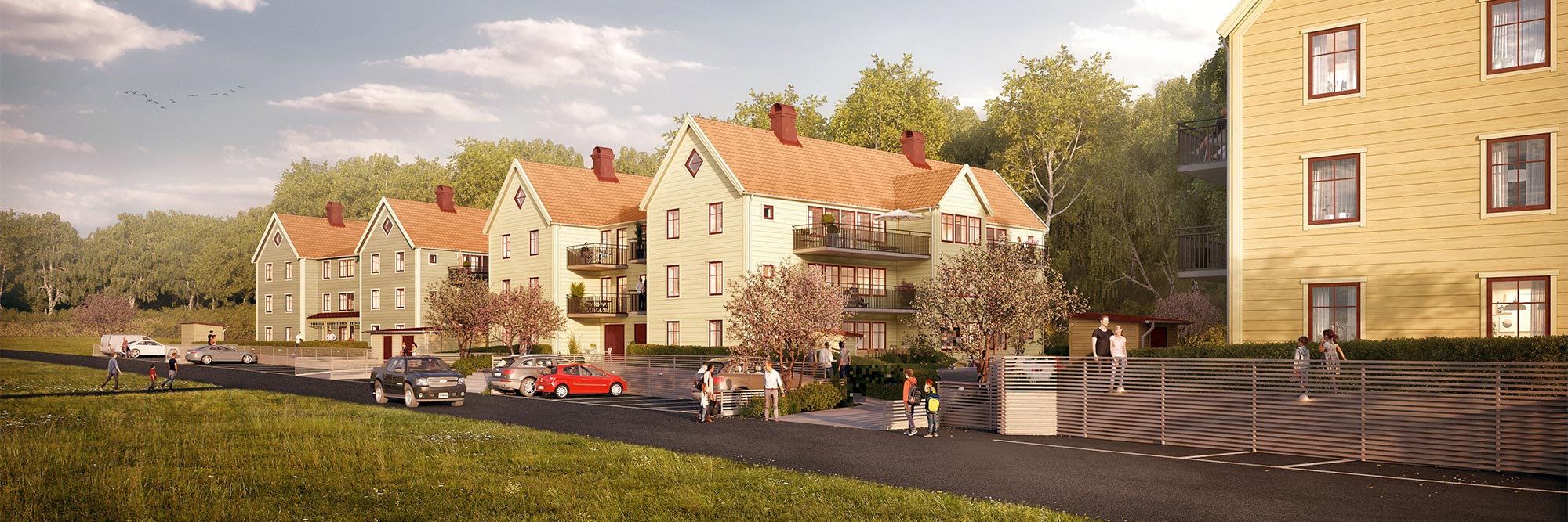Övre Parkvilla från gatan där man ser den första villan och en glimt av den sista.