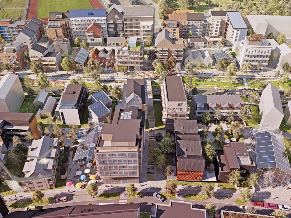 Flygbild över Vallastaden